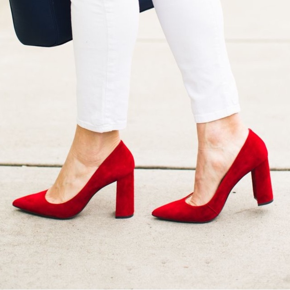 Suede red high heel pumps 5